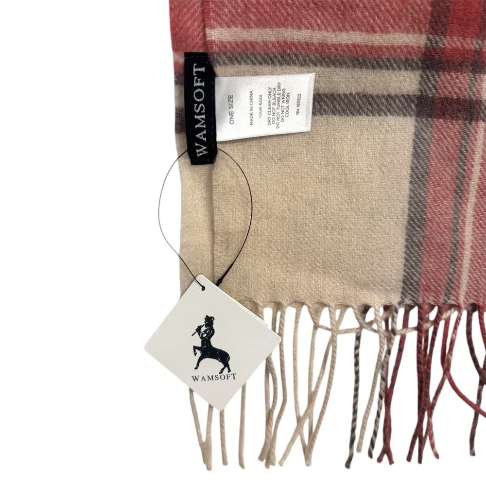 Classic Plaid Scarf - Red and Beige